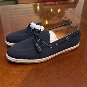 Ralph Lauren Purple Label Italian Leather and Navy Linen Shoes
